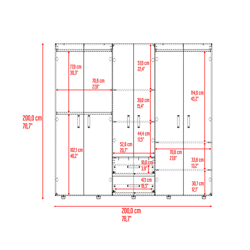 Closet Barilo Fresno Europeo Y Wengue 200x200cm Con Dos Cajones Y Cuatro Entrepaños