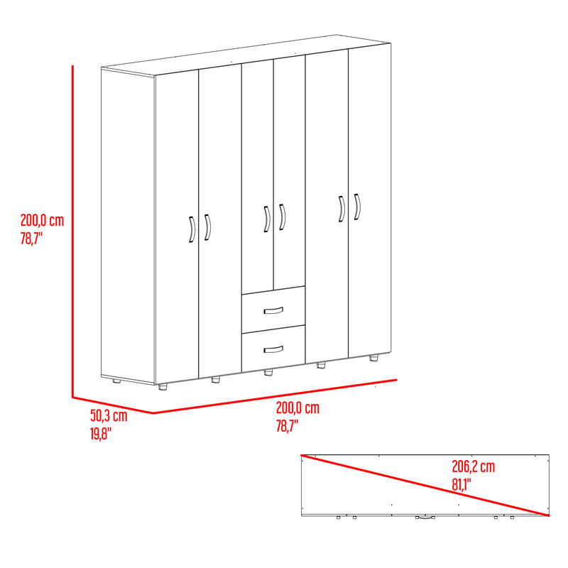 Closet Barilo Fresno Europeo Y Wengue 200x200cm Con Dos Cajones Y Cuatro Entrepaños