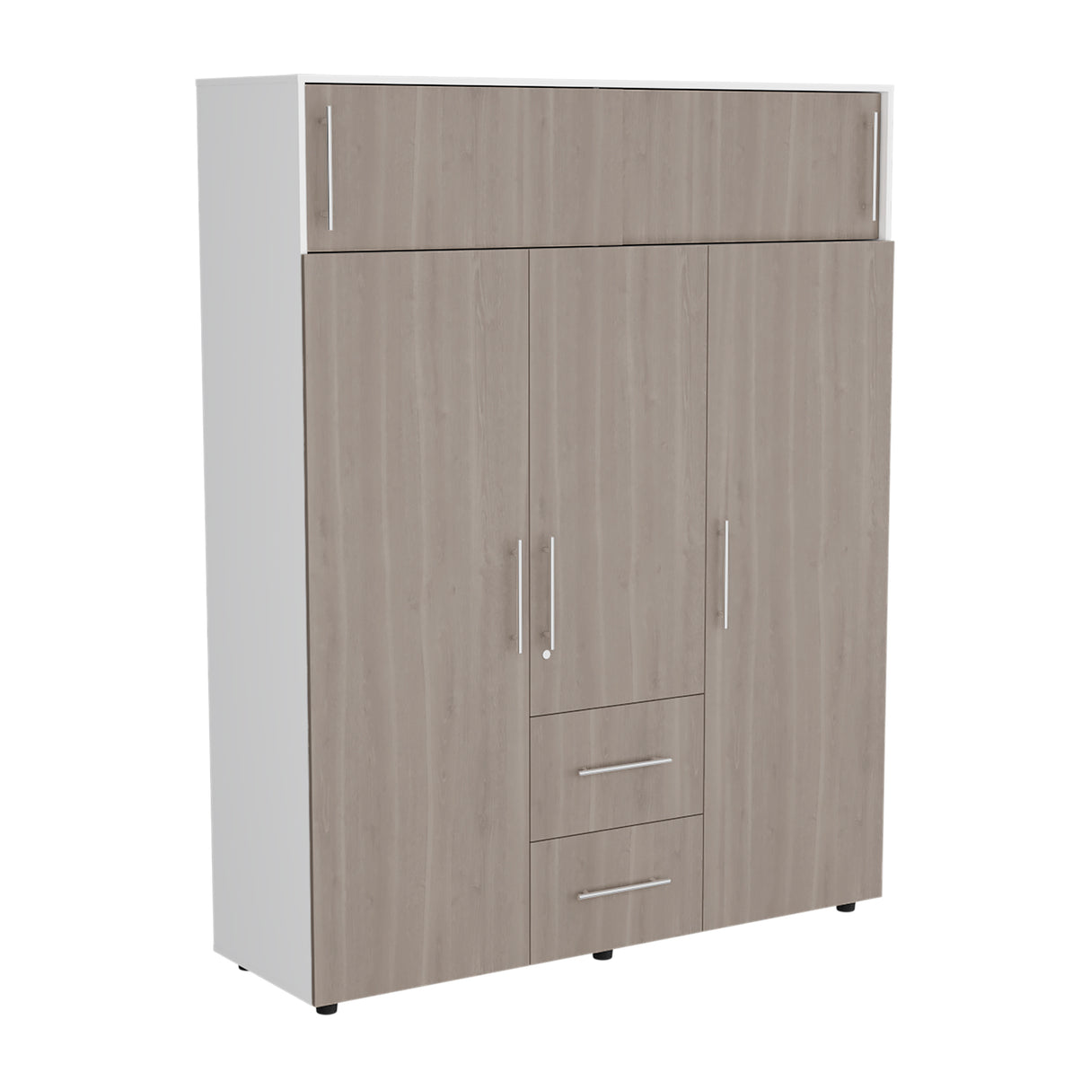 Closet Bigaf Bardolino y Blanco 160x204cm Con Tres Cajones y Cuatro Entrepaños - CLOSETS | Bylmo