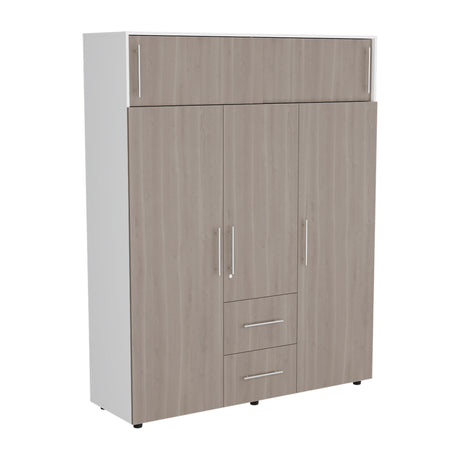 Closet Bigaf Bardolino y Blanco 160x204cm Con Tres Cajones y Cuatro Entrepaños - CLOSETS | Bylmo