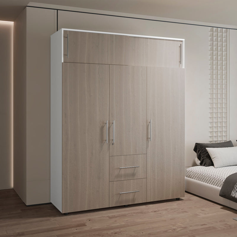 Closet Bigaf Bardolino Y Blanco 160x204cm Con Tres Cajones Y Cuatro Entrepaños