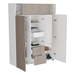 Closet Bigaf Bardolino Y Blanco 160x204cm Con Tres Cajones Y Cuatro Entrepaños