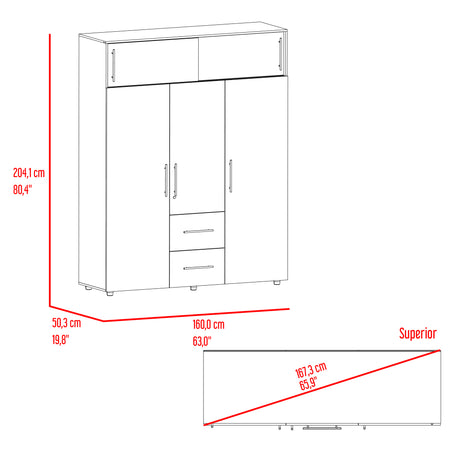 Closet Bigaf Bardolino y Blanco 160x204cm Con Tres Cajones y Cuatro Entrepaños - CLOSETS | Bylmo