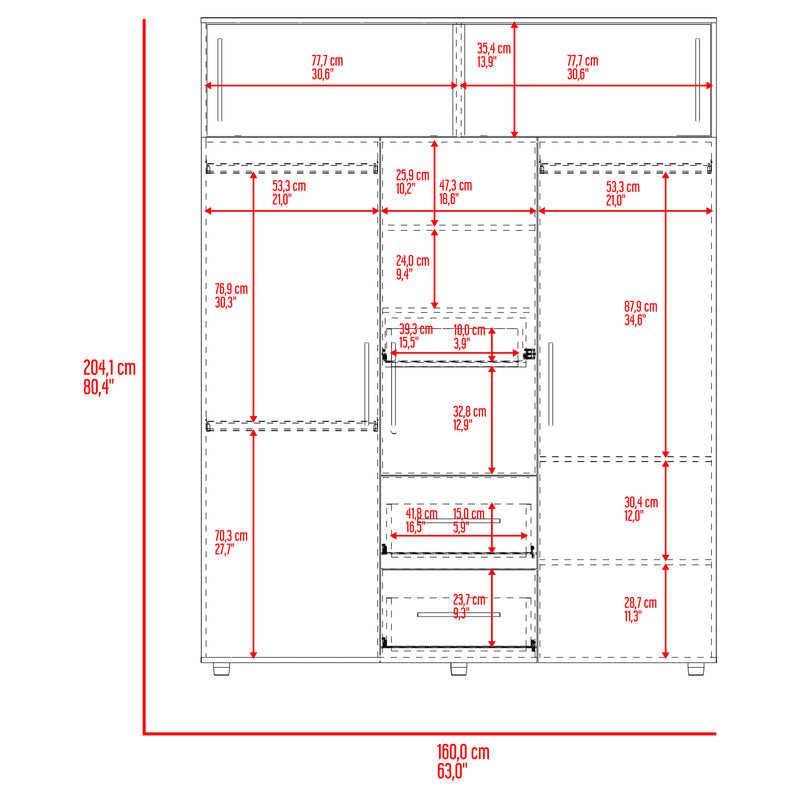 Closet Bigaf Milan Y Wengue 160x204cm Con Tres Cajones Y Cuatro Entrepaños