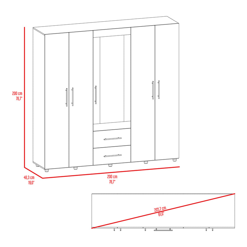 Closet Bigaf Fresno Europeo Y Blanco 230x200cm Con Dos Cajones Y Cuatro Entrepaños Y Espejo