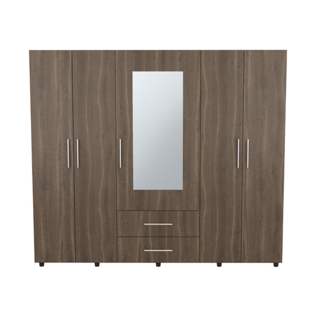 Closet Bigaf Milan y Wengue 230x200cm Con Dos Cajones y Cuatro Entrepaños y Espejo - CLOSETS | Bylmo