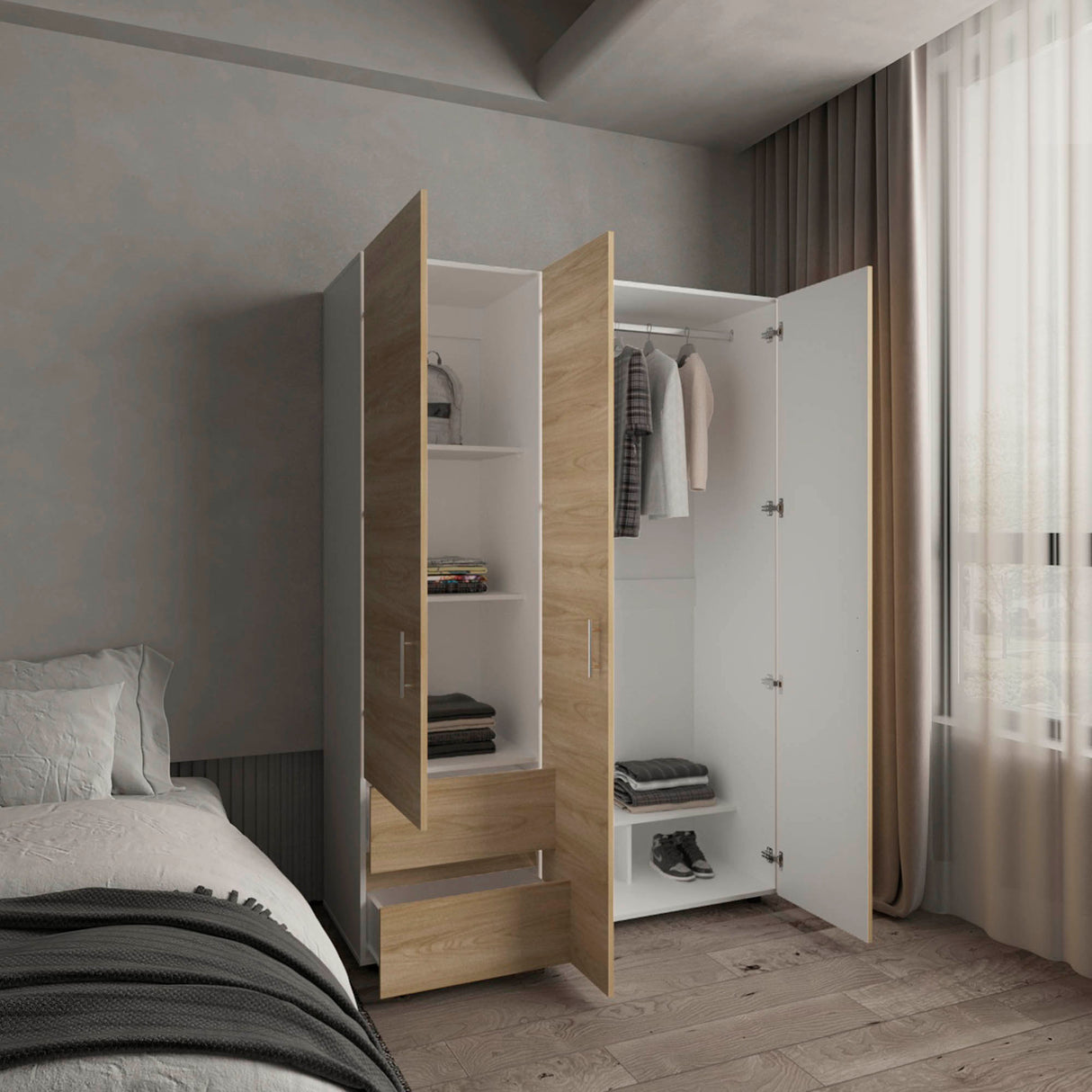 Closet Dassel Fresno Europeo y Blanco 140x200cm Con Dos Cajones y Dos Entrepaños - CLOSETS | Bylmo