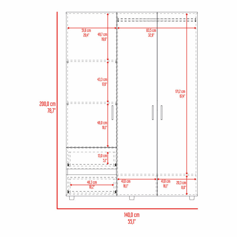 Closet Dassel Fresno Europeo Y Blanco 140x200cm Con Dos Cajones Y Dos Entrepaños