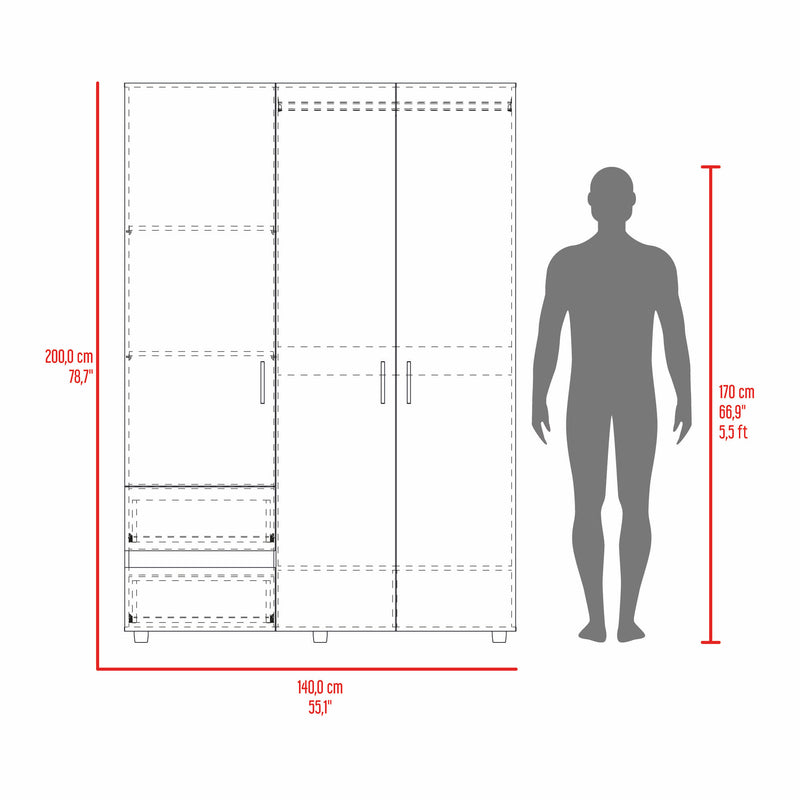 Closet Dassel Fresno Europeo Y Blanco 140x200cm Con Dos Cajones Y Dos Entrepaños