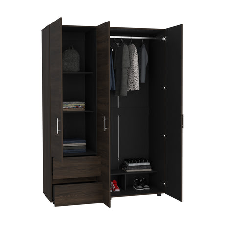 Closet Dassel Nogal y Wengue 140x200cm Con Dos Cajones y Dos Entrepaños - CLOSETS | Bylmo