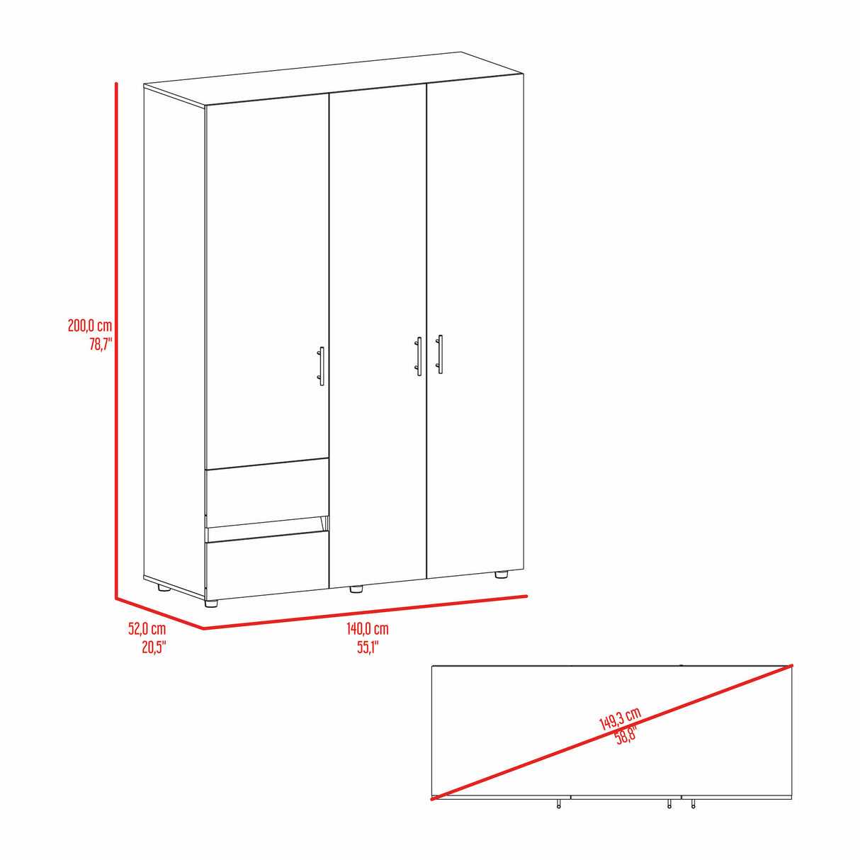 Closet Dassel Nogal y Wengue 140x200cm Con Dos Cajones y Dos Entrepaños - CLOSETS | Bylmo