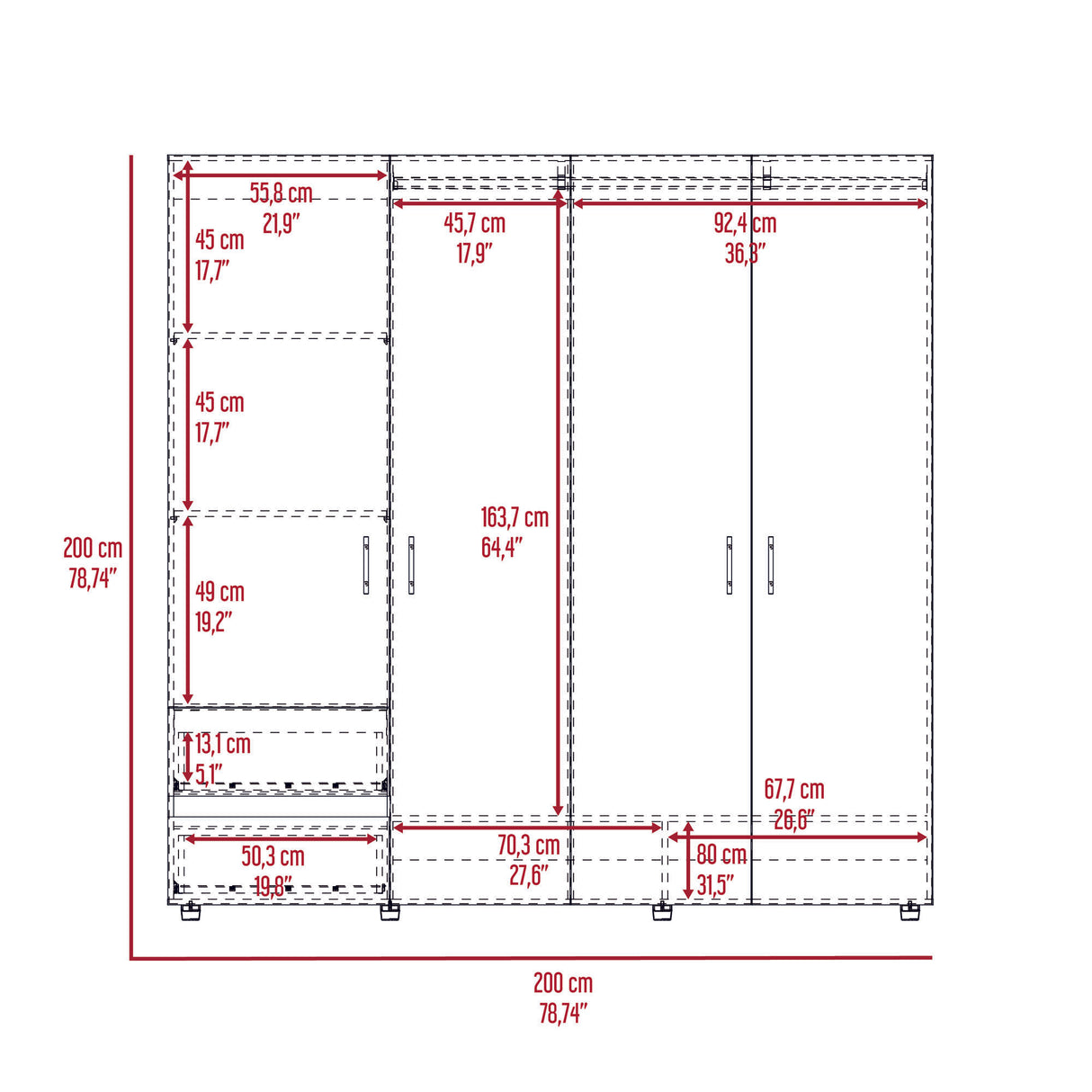 Closet Dassel Niebla y Blanco 200x200cm Con Dos Cajones y Tres Entrepaños - CLOSETS | Bylmo