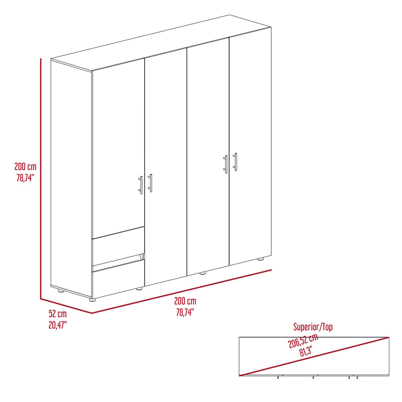 Closet Dassel Niebla Y Blanco 200x200cm Con Dos Cajones Y Tres Entrepaños