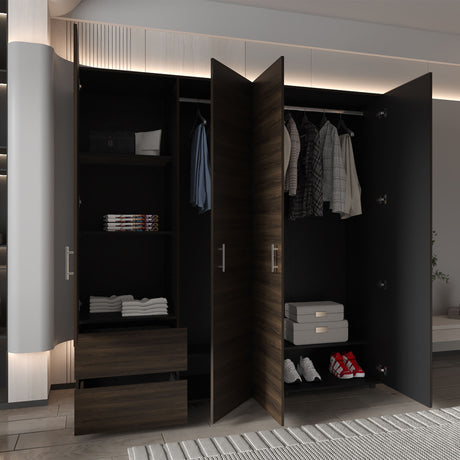 Closet Dassel Nogal y Wengue 200x200cm Con Dos Cajones y Tres Entrepaños - CLOSETS | Bylmo