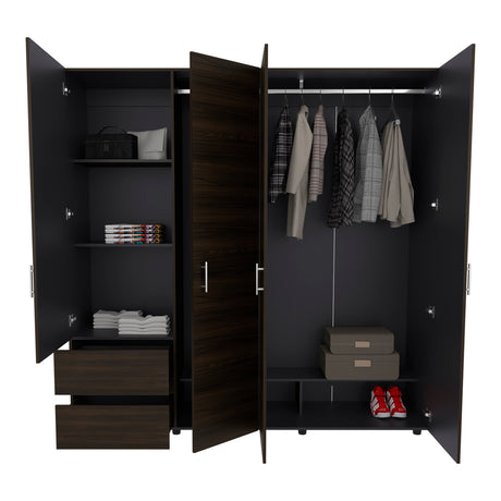 Closet Dassel Nogal y Wengue 200x200cm Con Dos Cajones y Tres Entrepaños - CLOSETS | Bylmo