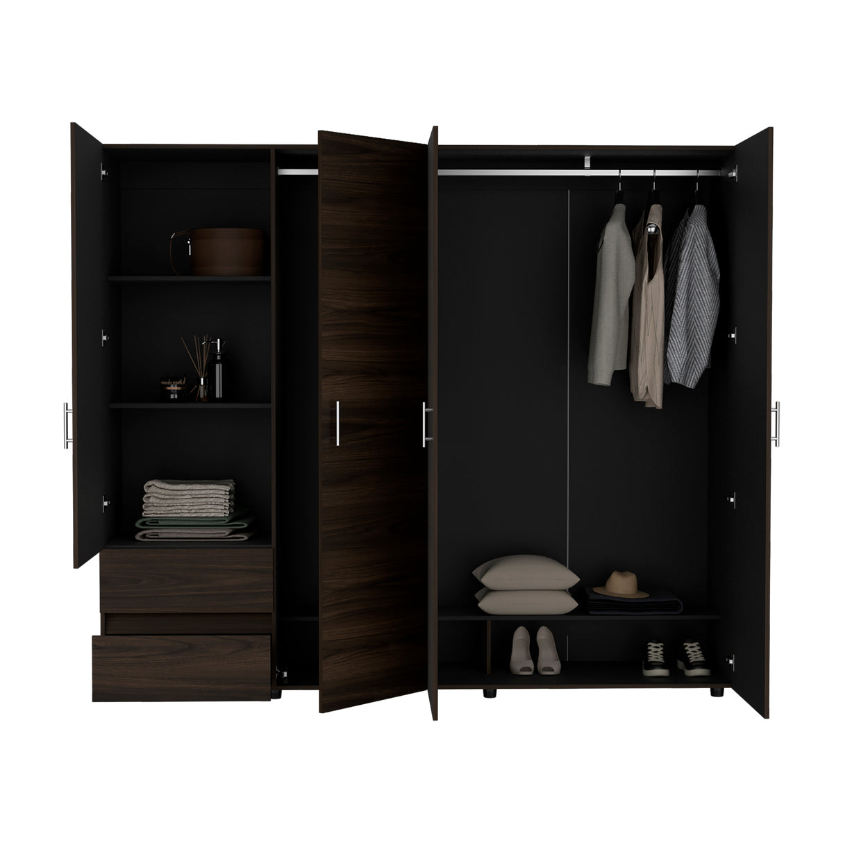 Closet Dassel Nogal y Wengue 230x200cm Con Dos Cajones y Tres Entrepaños - CLOSETS | Bylmo