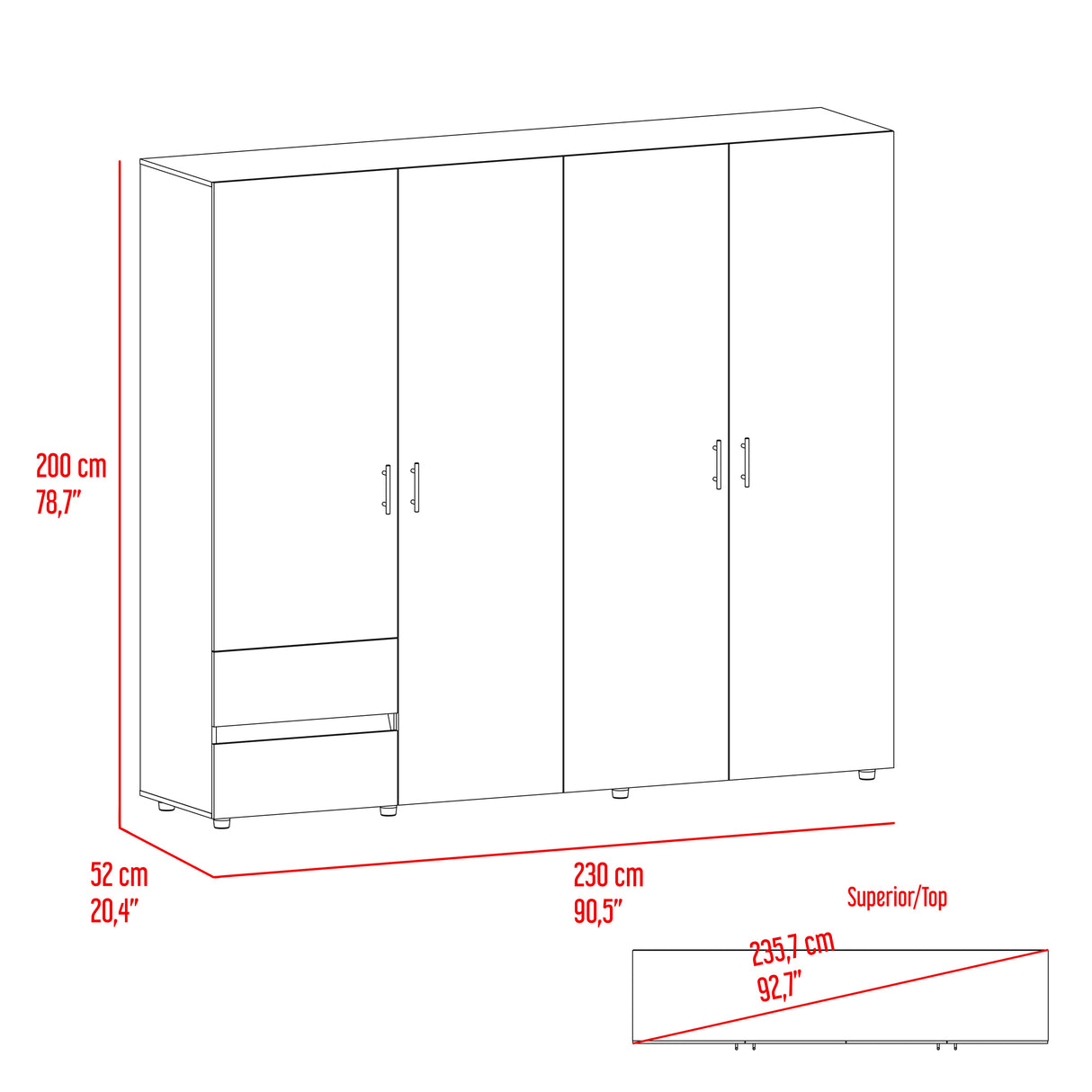 Closet Dassel Nogal y Wengue 230x200cm Con Dos Cajones y Tres Entrepaños - CLOSETS | Bylmo