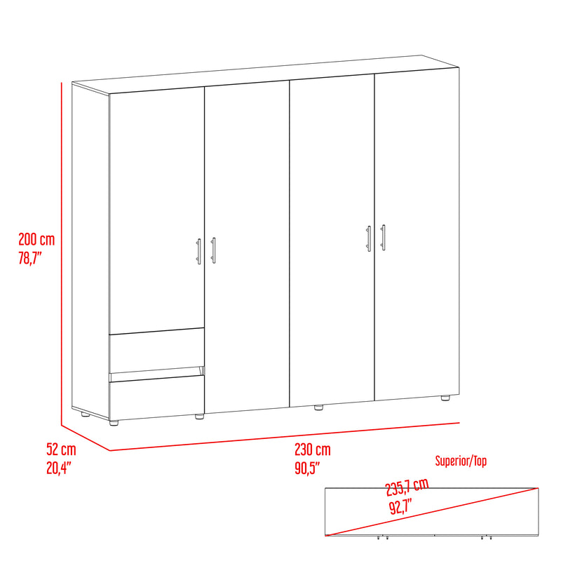 Closet Dassel Nogal Y Wengue 230x200cm Con Dos Cajones Y Tres Entrepaños