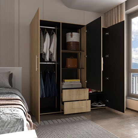 Closet Grayson Fresno Europeo y Wengue 180x200cm Con Dos Cajones y Tres Entrepaños y Espejo - CLOSETS | Bylmo