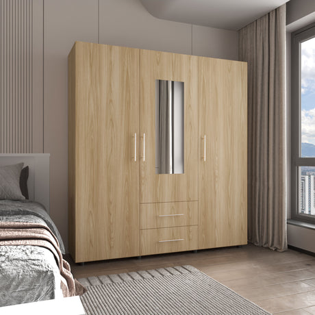 Closet Grayson Fresno Europeo y Wengue 180x200cm Con Dos Cajones y Tres Entrepaños y Espejo - CLOSETS | Bylmo