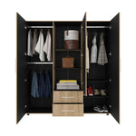 Closet Grayson Fresno Europeo Y Wengue 180x200cm Con Dos Cajones Y Tres Entrepaños Y Espejo