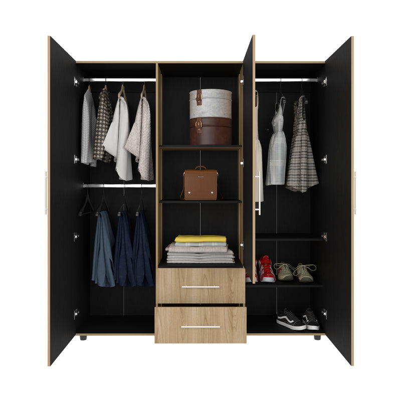 Closet Grayson Fresno Europeo Y Wengue 180x200cm Con Dos Cajones Y Tres Entrepaños Y Espejo