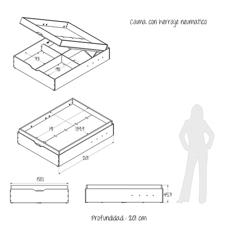 Cama Baúl Emily Duna y Blanco 150x45cm Para Colchón Doble 140 X 200 CM - CAMAS | Bylmo