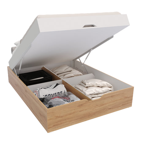 Cama Baúl Emily Duna y Blanco 150x45cm Para Colchón Doble 140 X 200 CM - CAMAS | Bylmo