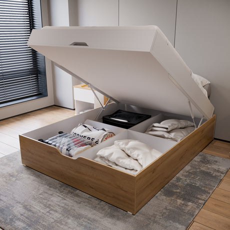 Cama Baúl Emily Duna y Blanco 150x45cm Para Colchón Doble 140 X 200 CM - CAMAS | Bylmo