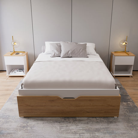 Cama Baúl Emily Duna y Blanco 150x45cm Para Colchón Doble 140 X 200 CM - CAMAS | Bylmo