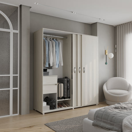 Closet Berlin Niebla y Blanco 180x200cm Con Cuatro Cajones y Dos Entrepaños - CLOSETS | Bylmo