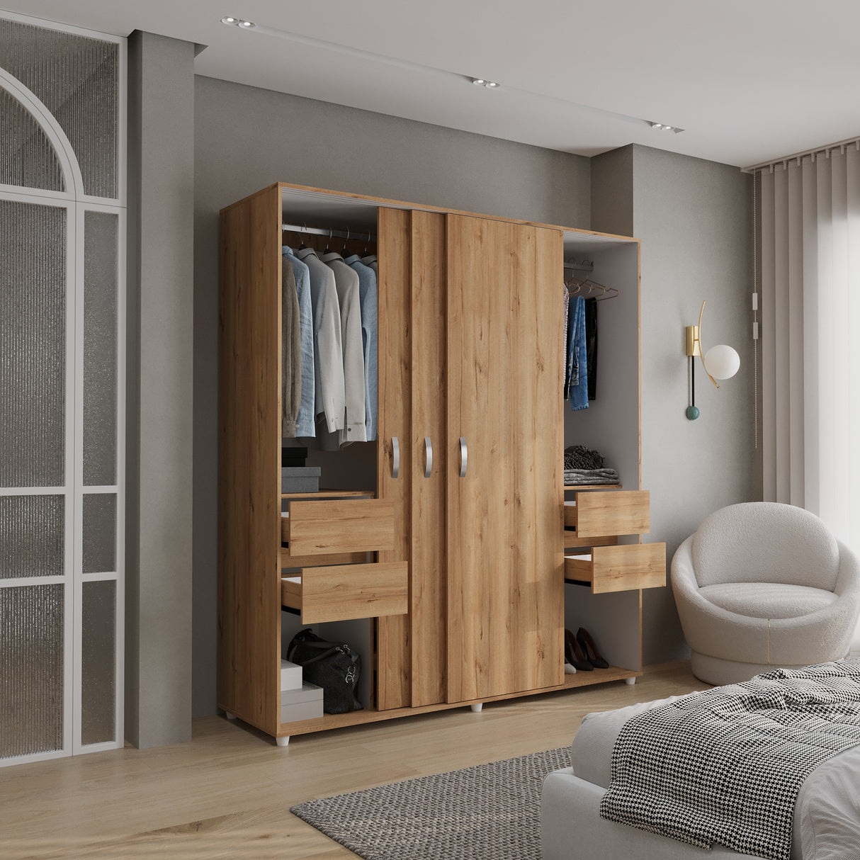 Closet Berlin Duna y Blanco 180x200cm Con Cuatro Cajones y Dos Entrepaños - CLOSETS | Bylmo