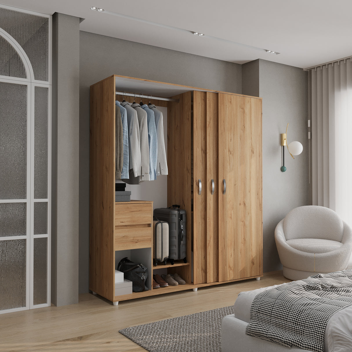 Closet Berlin Duna y Blanco 180x200cm Con Cuatro Cajones y Dos Entrepaños - CLOSETS | Bylmo