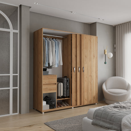 Closet Berlin Duna y Blanco 180x200cm Con Cuatro Cajones y Dos Entrepaños - CLOSETS | Bylmo