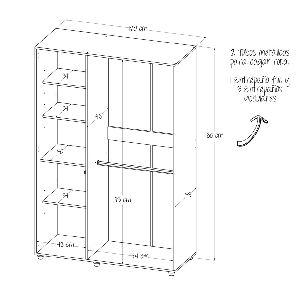 Closet Bilbao Gales 120x180cm Con Cuatro Entrepaños - CLOSETS | Bylmo