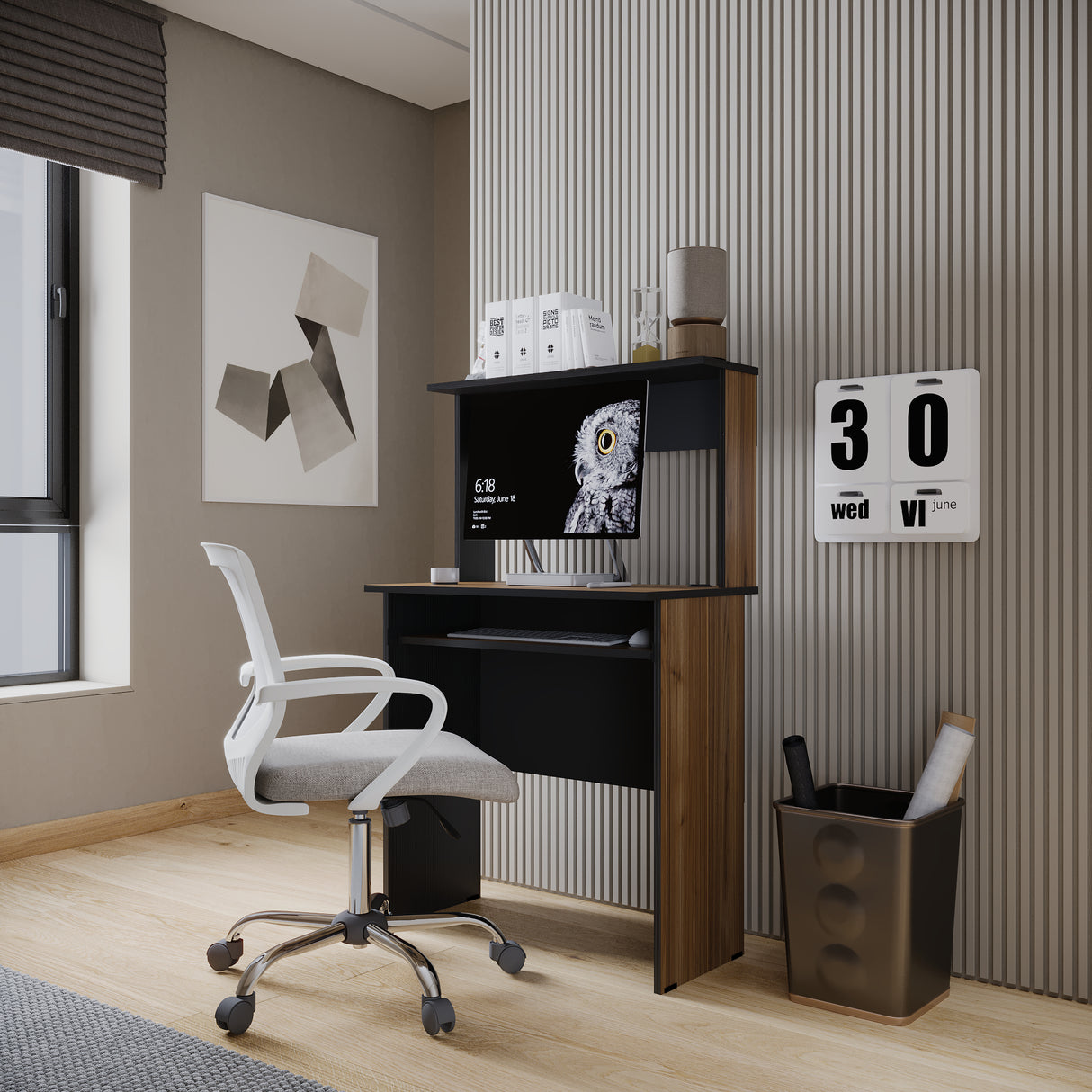 Centro de Computo Sevilla Gales y Negro 71x112cm Moderno - ESCRITORIOS | Bylmo