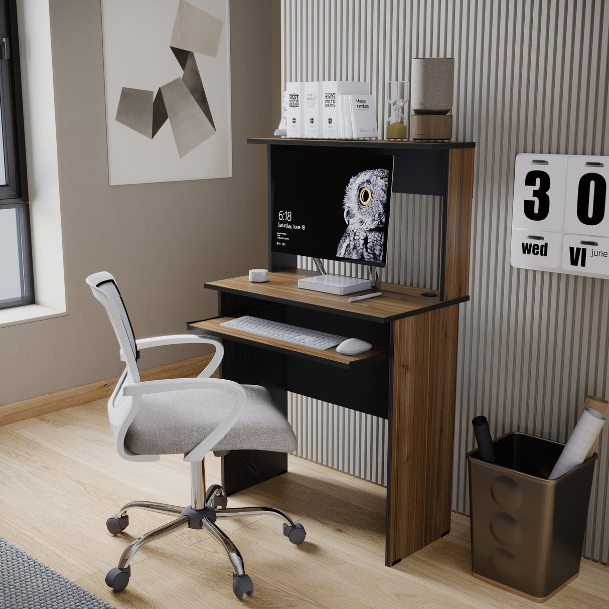 Centro de Computo Sevilla Gales y Negro 71x112cm Moderno - ESCRITORIOS | Bylmo