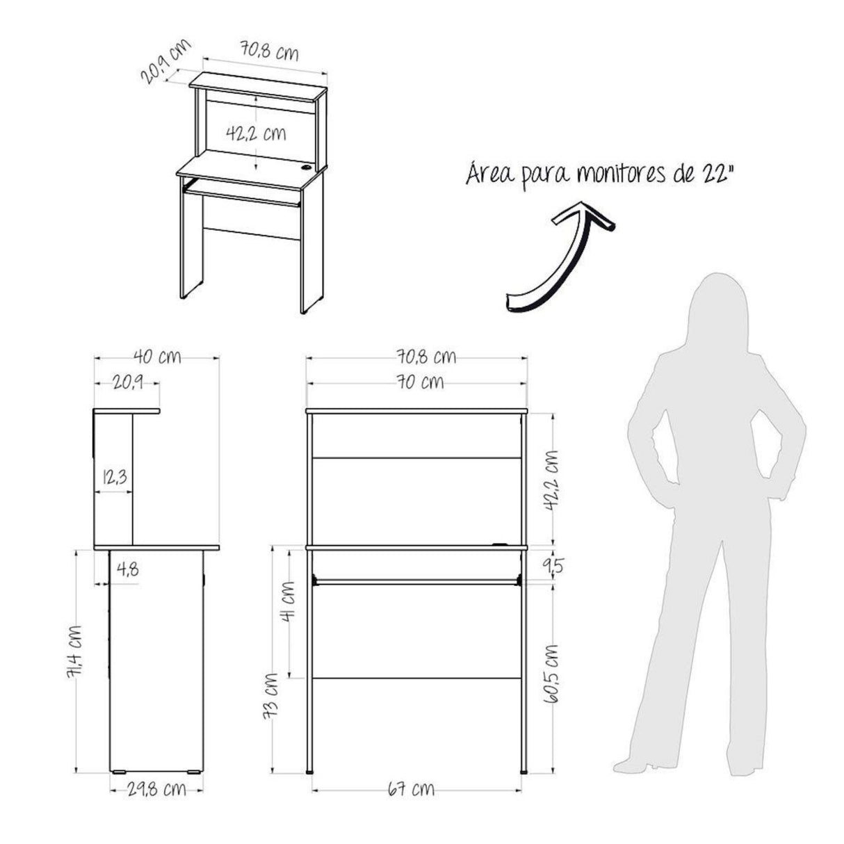 Centro de Computo Sevilla Gales y Negro 71x112cm Moderno - ESCRITORIOS | Bylmo