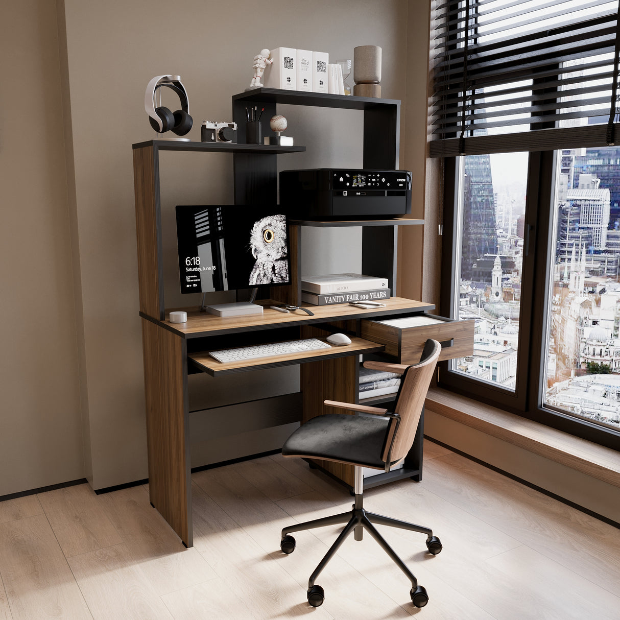 Centro de Computo Cordoba Gales y Negro 106x160cm Moderno - ESCRITORIOS | Bylmo