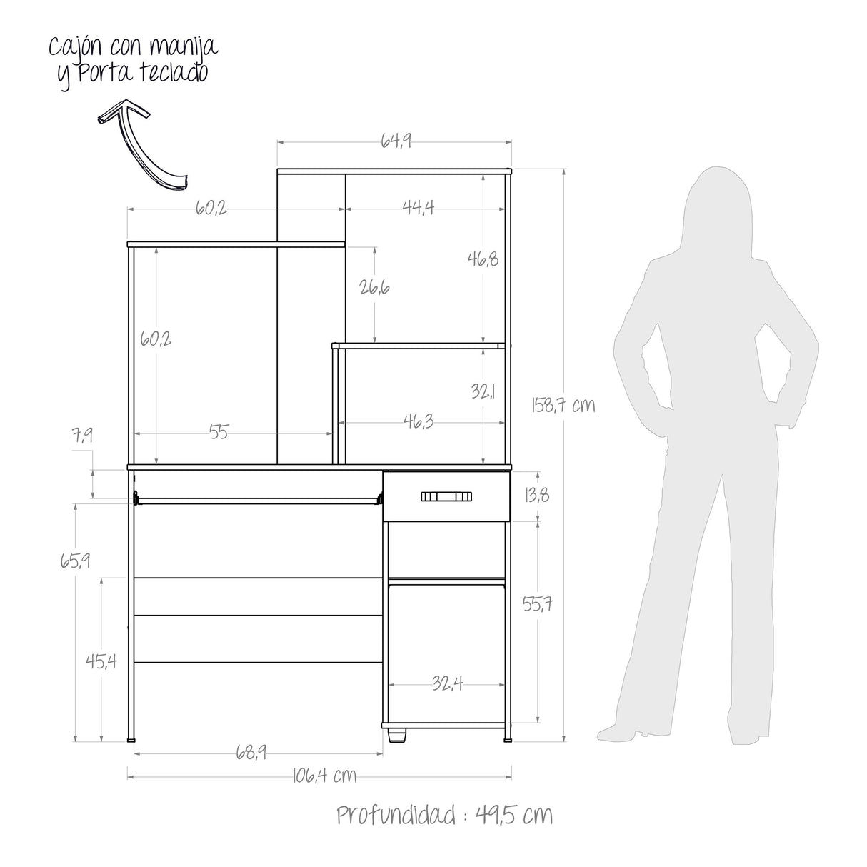 Centro de Computo Cordoba Gales y Negro 106x160cm Moderno - ESCRITORIOS | Bylmo
