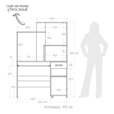Centro de Computo Cordoba Gales y Negro 106x160cm Moderno - ESCRITORIOS | Bylmo