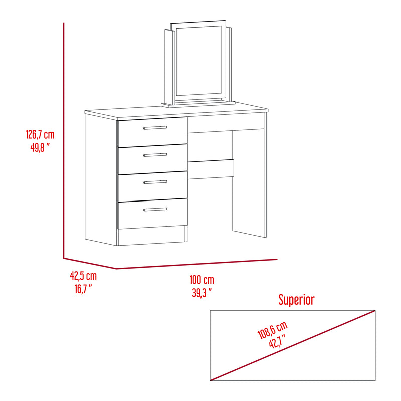 Tocador Ladysin Ceniza Y Blanco 100x126.7cm Con Tres Cajones Y Sin Silla