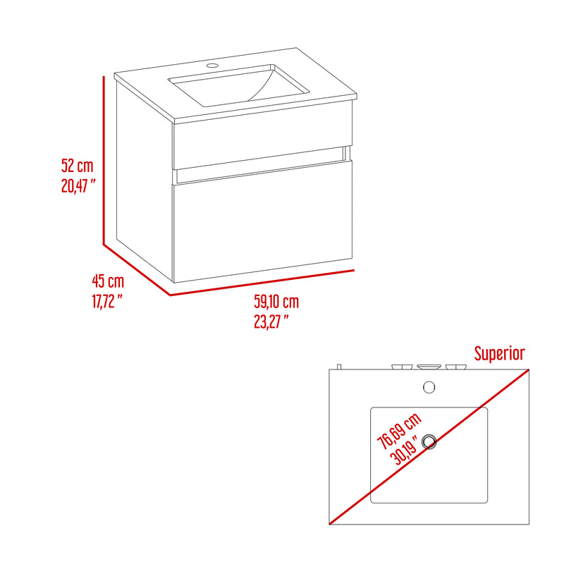 Mueble Para Lavamanos Aydin Ceniza 59.1x52cm Flotante Sin Lavamanos