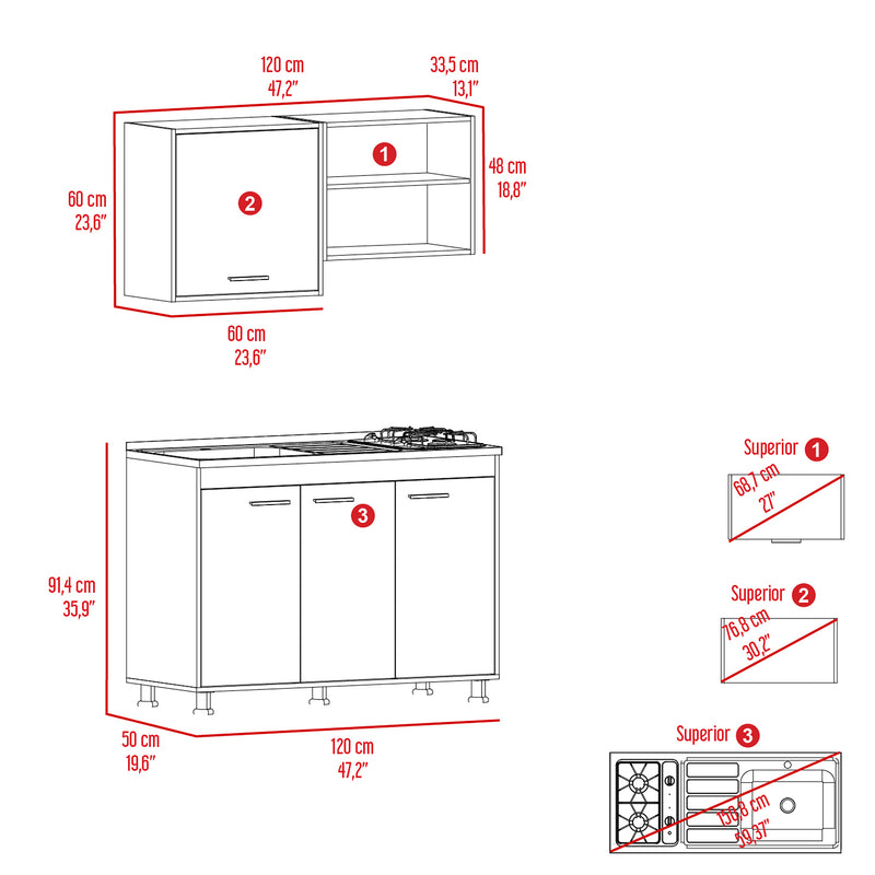 Cocina Antares Bardolino Y Blanco 120x60cm Con Mesón Estufa Y Pozuelo Perforacion Izquierda