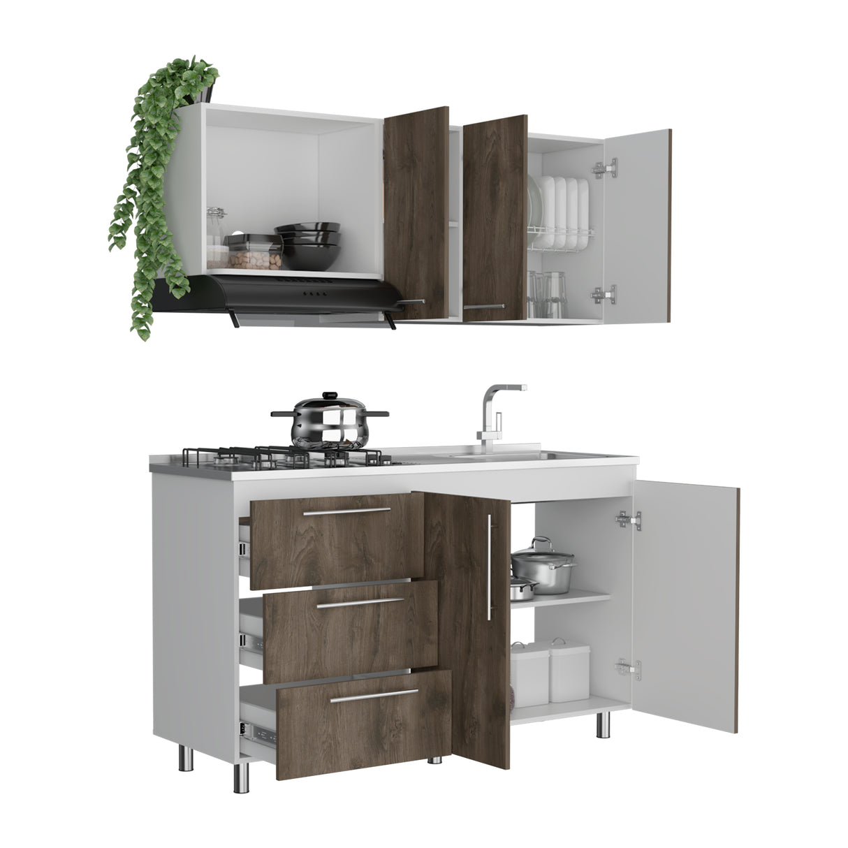 Cocina Alarcon Bellota y Blanco 150x60cm Con Mesón Estufa y Pozuelo Perforacion Derecha - COCINAS | Bylmo