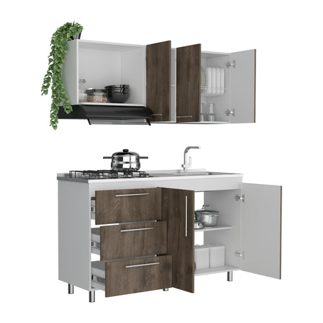 Cocina Alarcon Bellota y Blanco 150x60cm Con Mesón Estufa y Pozuelo Perforacion Derecha - COCINAS | Bylmo