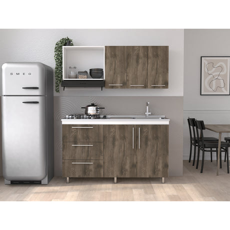 Cocina Alarcon Bellota y Blanco 150x60cm Con Mesón Estufa y Pozuelo Perforacion Derecha - COCINAS | Bylmo