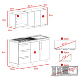Cocina Alarcon Bellota y Blanco 150x60cm Con Mesón Estufa y Pozuelo Perforacion Derecha - COCINAS | Bylmo