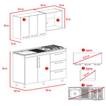 Cocina Alarcon Bellota Y Blanco 150x60cm Con Mesón Estufa Y Pozuelo Perforacion Izquierda