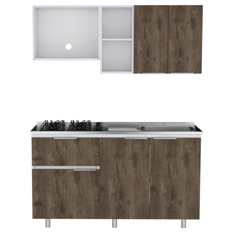 Cocina Belotti Bellota Y Blanco 150x60cm Con Mesón Estufa Y Pozuelo Perforacion Derecha